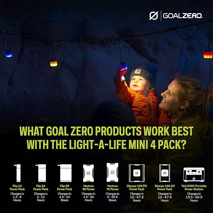 Goal Zero Light-A-Life Mini Chainable LED Lights, 4 Pack, with Color Shades