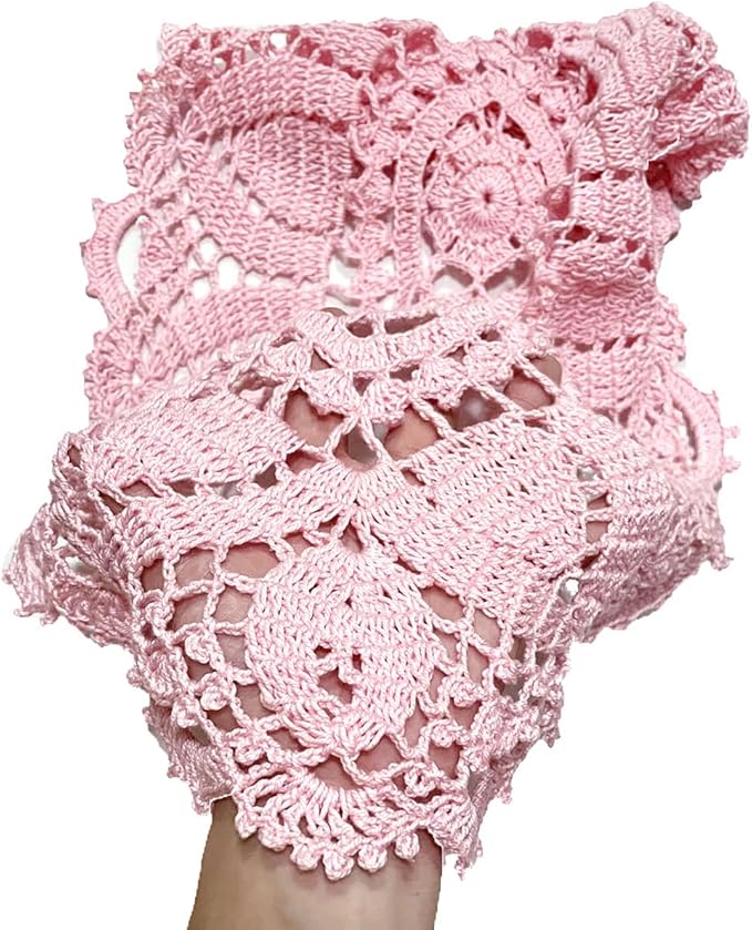 BIBITIME Lace Tablecloth Doily Handmade Crochet Placemat Women Vase Mat Kitchen Table Runner (4PCS- 12 x 22 in, Pink)