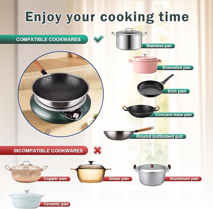 Induction Wok Cooktop Induction Burner 1700W/85V~120V Electric Wok Curved Surface Electronic Cooker Concave Stoves