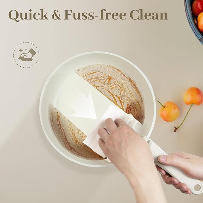 15-Piece Ceramic Nonstick Pots and Pans Set – Kitchen Cookware with Detachable Handle, RV Camping Cookware Set – Oven & Dishwasher Safe, PFOA-Free – Cream White