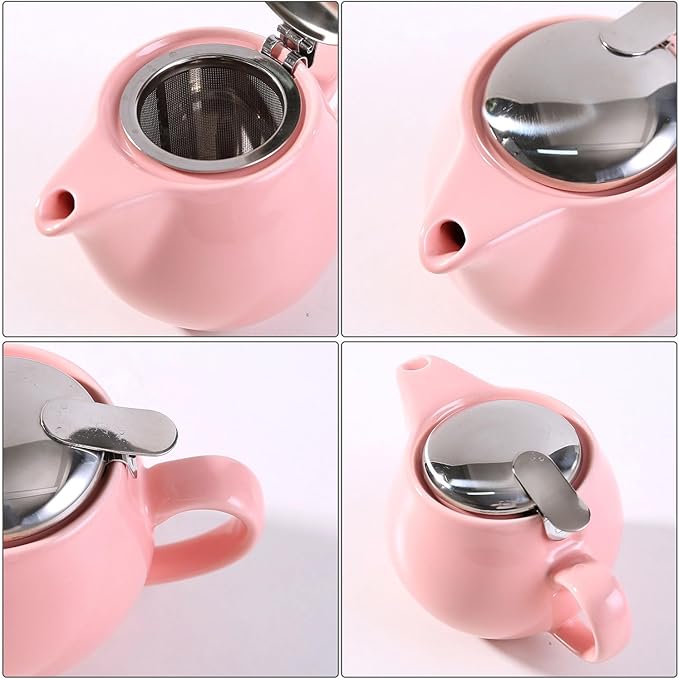 Small Ceramic Teapot With Stainless Steel Infuser, Heat Resistant, Perfect Tea Maker, Pink Teapot 350ml/12.0oz