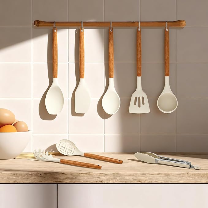 Kitchen Utensils Set - Silicone Cooking Utensils Set - 12 Pcs for Cooking, Spatula,Turner, Spoon, Brush, Useful Pots and Pans Accessories, Kitchen Gadgets for Non-Stick Cookware BPA FREE