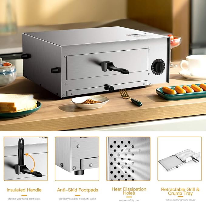Giantex Pizza Bake Oven Kitchen Pizza Toaster Home Commercial Countertop Pizza Maker Stainless Steel Bake Pan with Handle and Removable Pizza Tray