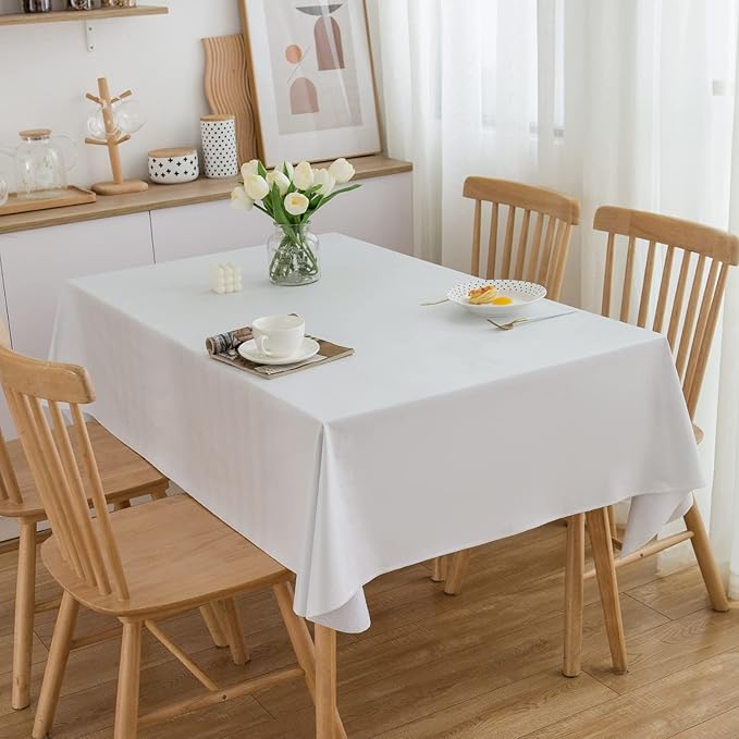 Pioggia Vinyl Tablecloth with Flannel Backing Square Waterproof Oil-Proof Plastic Table Cloth Wipeable PVC Table Cover for Indoor and Outdoor (White, 60 x 60 Inch)