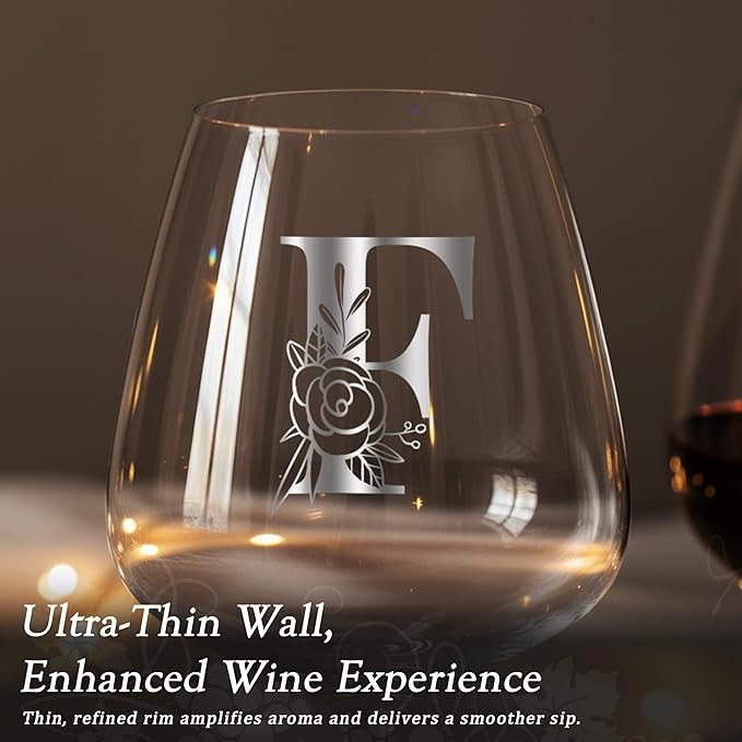 Initial Crystal Wine Glass for Red White Wine Women Gift Birthday Personalizados Copas Vino De Cristal Elegantes Regalos De Cumpleaños Navidad Para Mujer Mama Abuela Maestra 14 Febrero San Valentín，F