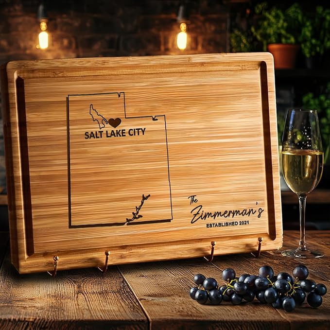 Utah Cutting Board, Personalized State Map Moving Away Gifts, Wooden States Gifts, Destination Gifts for Host Family, Bamboo Home Decor
