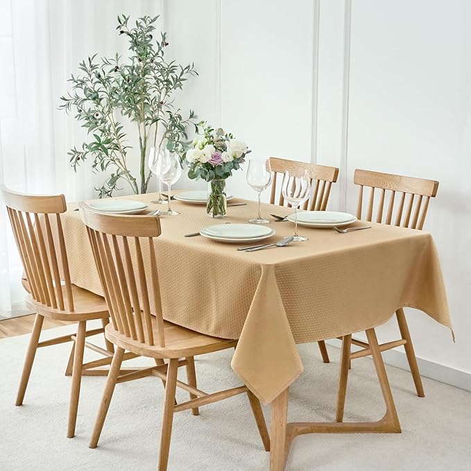 maxmill Weaved Texture Rectangle Tablecloth Water Resistant Wrinkle Free Spill-Proof, Soft Table Cloth for Dining Room Decoration, Banquet Parties Event Holiday Dinner, 60 x 84 Inch Beige