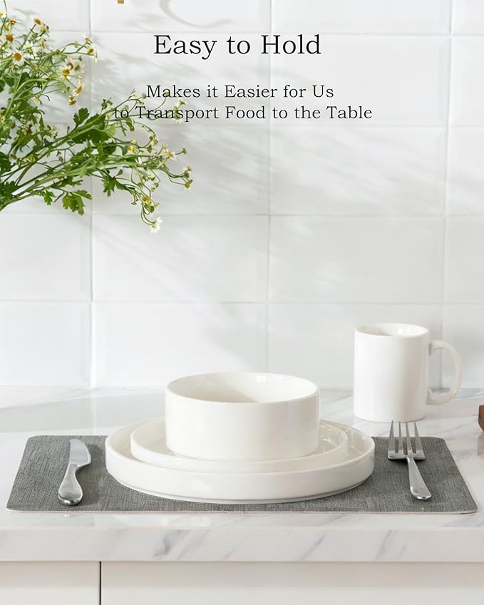 Sweejar Porcelain Dinnerware Sets for 4, 12 Pieces Ceramic Plates and Bowls Set, Classic Modern Simple Kitchen Dinner Dining Ware Set, Dishwasher and Microwave Safe Dishes Sets(Pure White)
