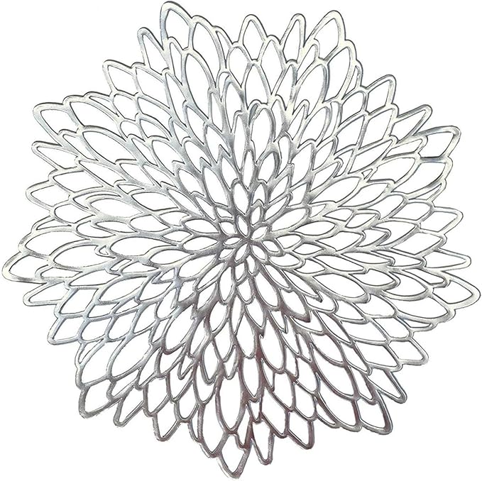 4/6/8PCS PVC Placemat for Dining Table Hollow Pad Coaster Pads Table Bowl Mats(A Sliver,4 PCS_38CM)