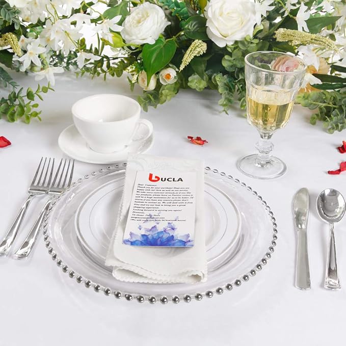 bUCLA 100Pieces Silver Rim Plastic Plates - 7.5inch Silver Salad/Dessert Plates Disposable - Ideal for Weddings, Parties & Christmas
