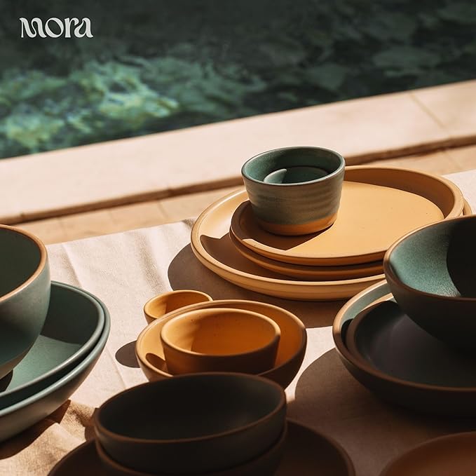 MORA Medium Plates Set of 4, 8.5 inch Ceramic Pottery Salad Plates - Microwave, Oven and Dishwasher Safe - Merrigold