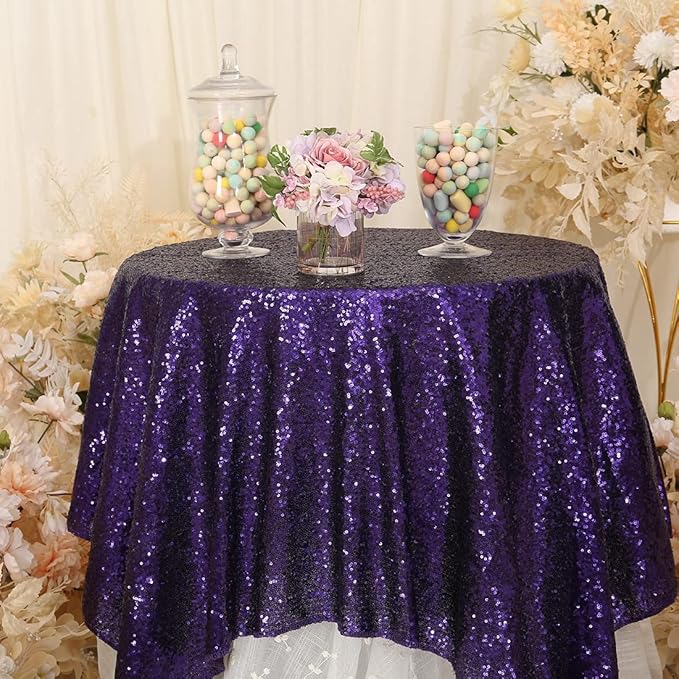 Eternal Beauty Purple Tablecloth, 50x50 Inch Sequin Square Table Cover for Cake Dessert Exhibition Party Birthday Events