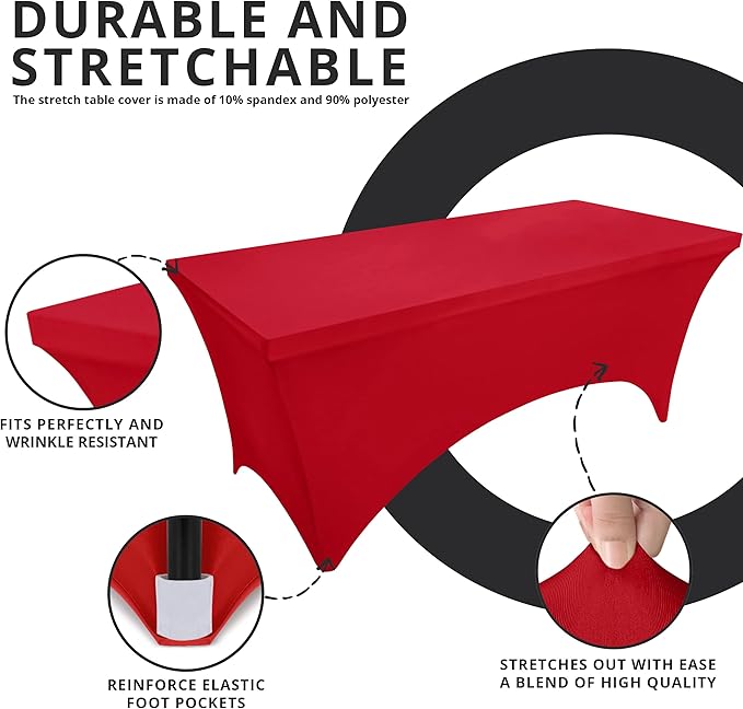 Utopia Kitchen Spandex Tablecloth 2 Pack [8FT, Red] Tight, Fitted, Washable and Wrinkle Resistant Stretch Table Cloth Rectangle Cover for Trade Show, Weddings & Parties [96Lx30Wx30H Inch]