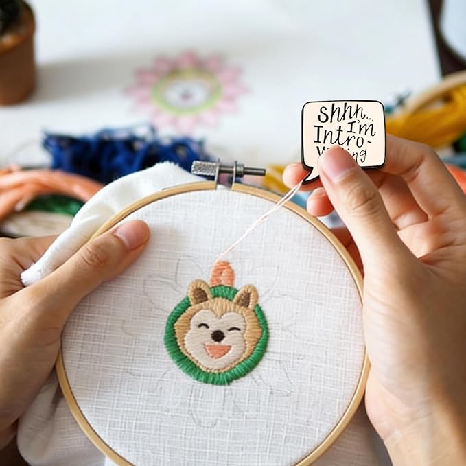 Needle Minder for Keeping Sewing & Embroidery Needles – Magnetic Needlepoint Holder, Cross Stitch Supplies – Secure & Decorative Needle Minders for Stitching & Crafting (Shhh... I'm Intro-vering)