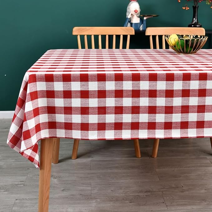 Gingham Tablecloth Rectangle Table Cloth Heavy Duty Cotton Checkered Table Cover for Spring Picnic Kitchen Dining(C-Red, 52x120 inch)