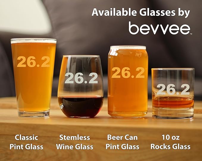 Bevvee 26.2 Marathon Stemless Wine Glass - Gifts for Marathon Runners - Large 17 Ounce Glasses