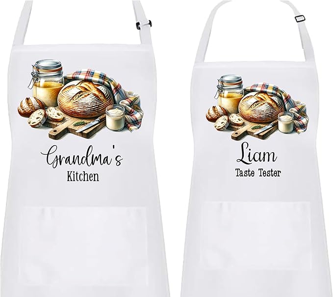 Personalized Sourdough Baking Kitchen Apron Set, Matching Mommy & Me Set, Adjustable, 2 pockets, Mother's Gift