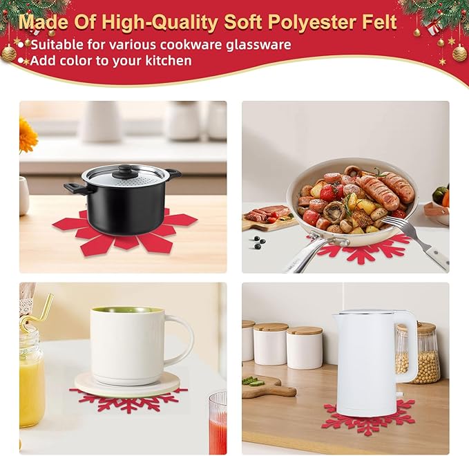 20 Pcs Christmas Felt Pot and Pan Protectors Larger & Thicker Xmas Decoration Pot Separators Pads 9/12/14/16 Inch for Stacking and Protecting Glassware, Cookware and More (Snowflake)