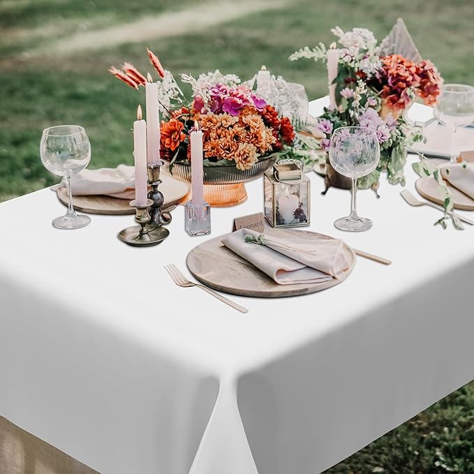 QZYL 2 Pack Picnic Table Cover, 108 x 54 Inches White Tablecloth for Rectangle Table, Disposable Tablecover Plastic Tablecloth Party TableCloths, Birthday Party Decorations Wedding Decor