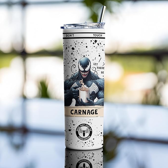 Venom Fuckoffee Tumbler, Let There Be Carnage Tumbler Insulated, Funny Novelty Gifts, Antihero Eddie Brock, Tom Hardy, Birthday Christmas Any Occasion Gift, Coffee Drinker - 20 Oz