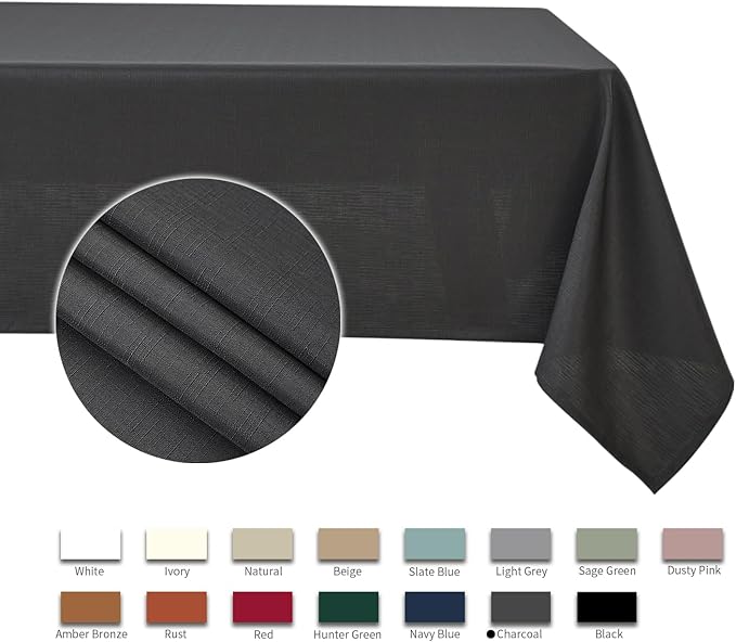 maxmill Jacquard Tablecloth Stain Resistant Waterproof Wrinkle Resistant Spillproof Washable Soft Slubby Texture Table Cloth for Dining Room, Indoor and Outdoor Use, Rectangle 60 x 140 Inch, Charcoal