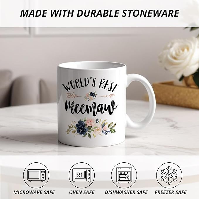 Meemaw Mug, Meemaw Coffee Cups Ceramic, World's Best Meemaw Coffee Mug, Meemaw Gifts, Grandma Gifts for Christmas, Best Grandma Gifts, Meemaw Coffee Mug Gifts for Meemaw