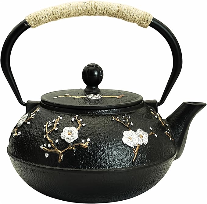 YJX 27oz Small Cast Iron Teapot for Stovetop, Japanese Tetsubin with Enamel, Beautiful Decorative Tea Pot, Durable Tea Kettle with Stainless Steel Infuser for Loose Tea(800ML)