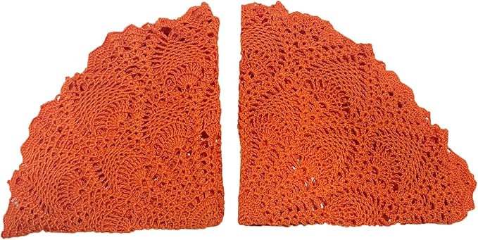 BIBITIME Lace Placemats Table Doilies Round Handmade Crochet Doily Kitchen Coffee Cup Mug Mats Dinner Place Mats (16 to 17.5 inches-2PCS, Orange)