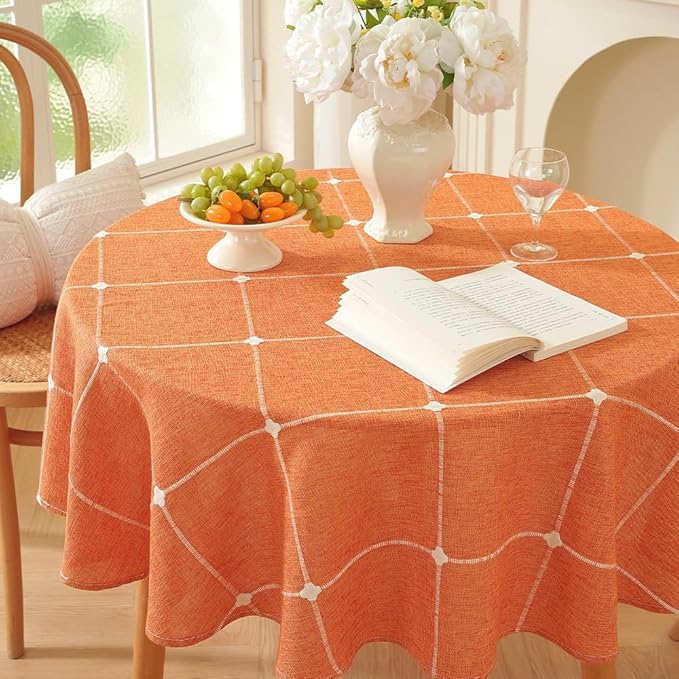 Zobesta Linen Burnt Orange Round Tablecloth 53 inch, Washable Farmhouse Soft Boho Fall Table Cloth Round for Outdoor, Party, Holiday, Picnic