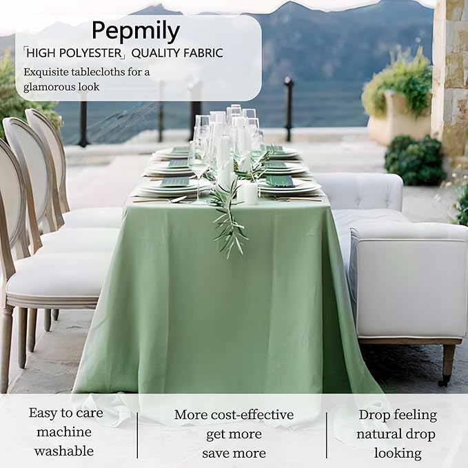 8 Pack Sage Green Table Cloth 60x102 Inch Rectangle Tablecloths for 6 Foot Rectangle Tables, Wrinkle Resistant Washable Polyester Fabric Rectangular Table Cover for Dining Banquet Wedding Party