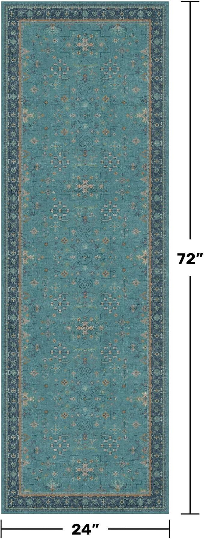 Boho 2x6 Non Slip Kitchen Rug Runner - Teal Washable Rug for Bathroom, Laundry Room, Hallway, Non Slip with Rubber Backing, Floral Aqua Blue Unique Runner Décor