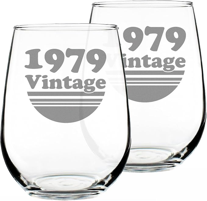 Bevvee Vintage 1979 Stemless Wine Glass - 47th Birthday Gifts for Women & Men Turning 47 - Bday Party Decor - Set of 2 - Large 17 oz