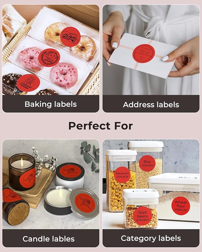MUNBYN 2 Inch Red Round Thermal Labels, Multi-Purpose Self-Adhesive Circle Thermal Label Stickers for Business, 750 Sheets/1 Roll