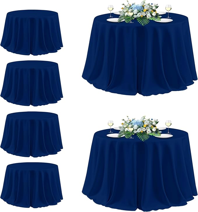 sancua Round Tablecloth 132 Inch Diameter, 6 Pack - Circle Polyester Fabric Table Cloth for Wedding Party Reception Banquet Birthday, Washable Formal Table Cover (Fit 54-96 Inch Tables), Navy Blue