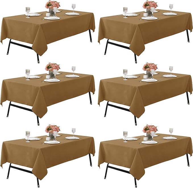 6-Pack 60x84 inch Coffee Table Cloths, Solid Stain and Wrinkle Resistant Oblong Tablecloth, Premium Plain Weave Polyester Fabric Rectangle Table Linen Covers for Hotel, Banquet
