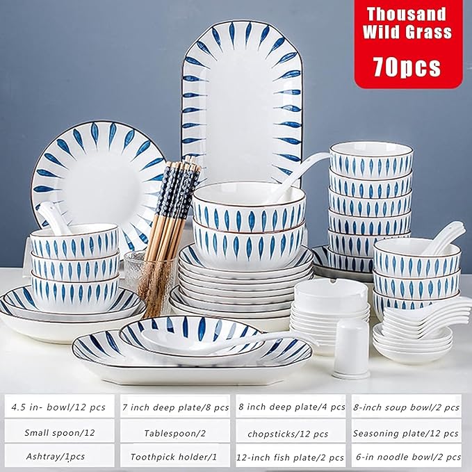 Dinnerware Set, Plates and Bowls Sets, Plates and Bowls Sets, Dishes Sets-Complete Porcelain Combination-for Home Kitchen Dining(Chiba,70 Pieces)