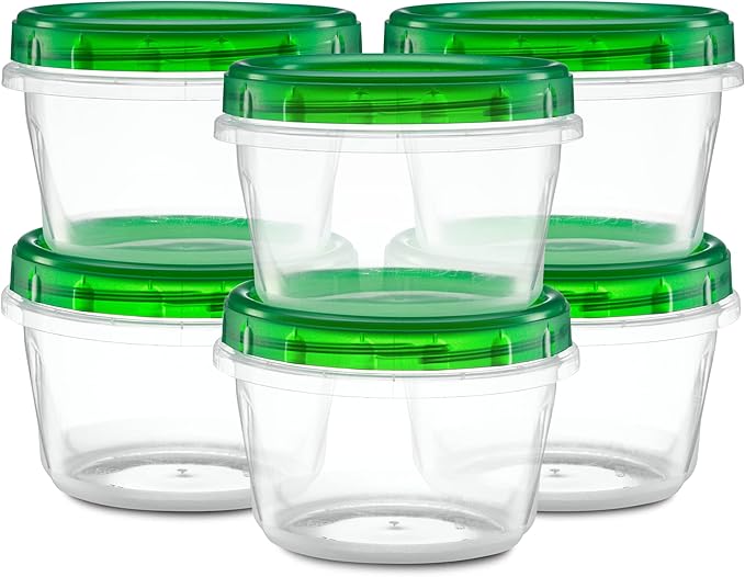(4 Ounce 20 Pack) Twist cap Containers Clear Bottom With Green Top Screw on Lids Twist Top Food Storage Freezer Containers