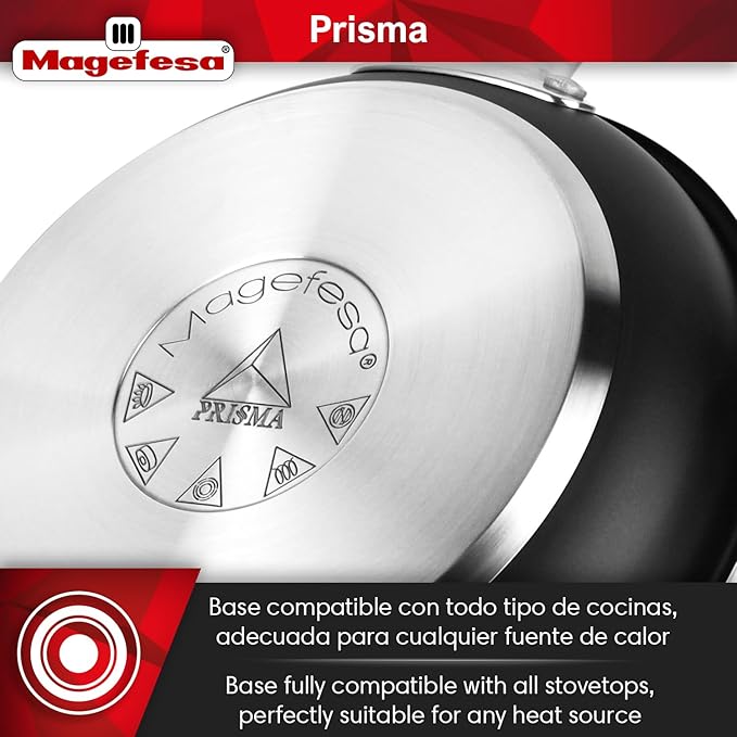 Magefesa Prisma 11-Inch Frying Pan, 18/10 Stainless Steel, Triple-Layer Nonstick, Works on All Stovetops Including Induction, Oven Safe to 392°F, Dishwasher Safe, Durable Skillet
