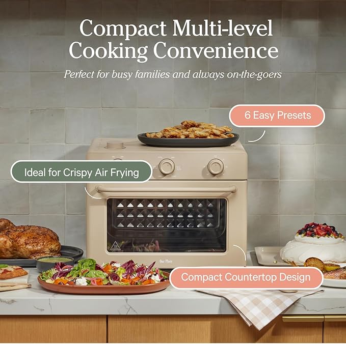 Our Place Large Wonder Oven | 6-in-1 Stainless Steel Air Fryer Toaster Oven Combo with Basket, Rack, Pan & Tray | 3-Rack, 32 QT, Large Capacity - Toast, Roast, Bake, Reheat, Broil & Steam | Steam