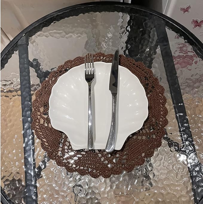BIBITIME Lace Placemats Table Doilies Round Handmade Crochet Doily Kitchen Cup Mug Mats (Coffee, 11 to 12 inches-2PCS)