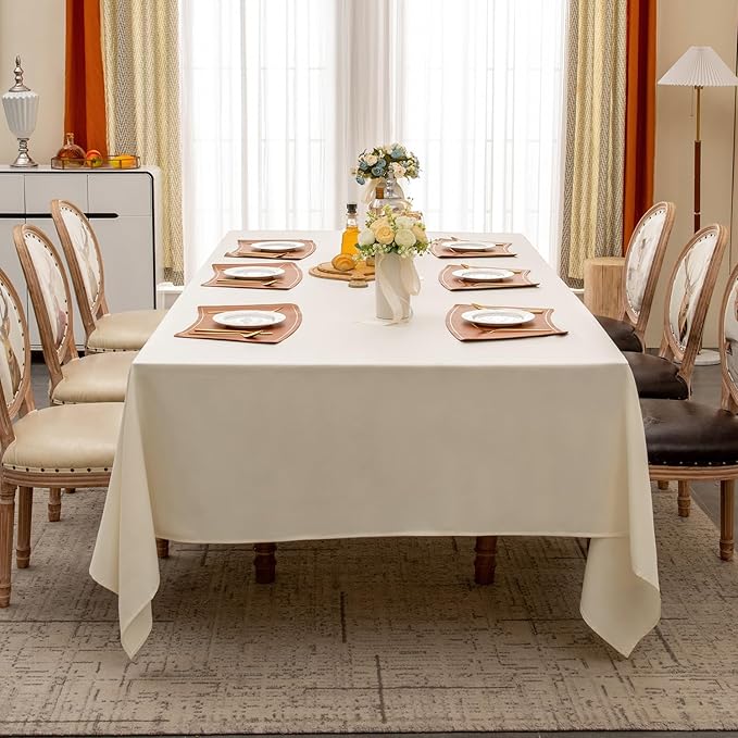 BALCONY & FALCON Table Cloth – Waterproof, Wrinkle Resistant & Washable Rectangle Tablecloth and Table Cover for Dining Room, Kitchen, Outdoor, Party & Birthday Use (Ivory, 55" x 95")