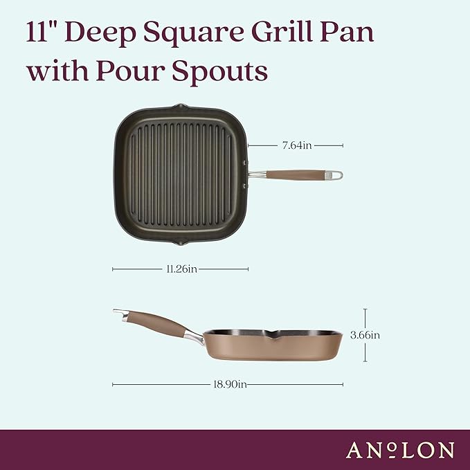 Anolon Advanced Home Hard Anodized Nonstick Deep Square Griddle Pan/Grill, 11 Inch, Bronze