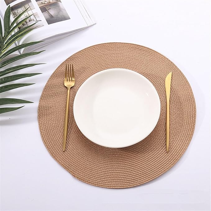 38CM Round Placemat Kitchen Dining Table Mats Steak Pad Anti-Scalding Insulation Nordic Hotel Restaurant Home Decor(Chocolate Colour)