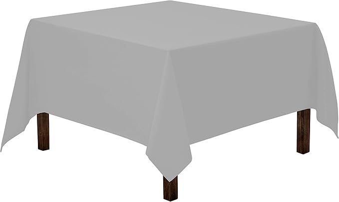 Gee Di Moda Square Tablecloth - 52 x 52 Inch Silver Table Cloth for Small Square or Round Tables - Heavy Duty Washable Fabric - for Buffet Table, Holiday Party, Dinner, Wedding & Baby Shower