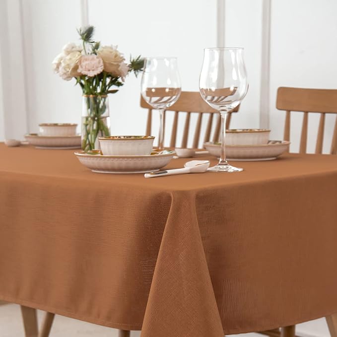 maxmill Tablecloth Linen Looking Textured Stain Resistant Waterproof and Wrinkle Resistant Table Cloth for Dining Room Decoration Harvest Thanksgiving Parties, Rectangle 60 x 120 Inch, Amber Bronze