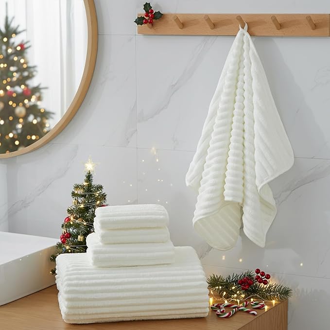 6-Piece Bath Towel Set(30"x60"), 2 Large Bath Towel Sheets, 2 Hand Towels and 2 Washcloths - Highly Absorbent Quick Dry Microfiber,Ultra Soft Towel Set for Bathroom(White