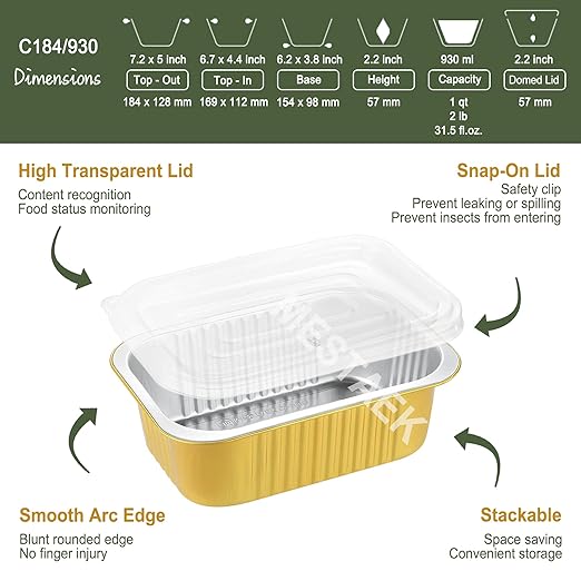 6" x 4" Heavy Duty Aluminum Foil Pans with Lids (5 Pack) | 2X Thicker Reusable Disposable Containers, 31oz Meal Prep Tins for Oven, Grill, Microwave, Freezer & Baking