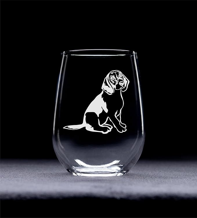 C M Beagle Dog Themed Stemless Wine Glass, 17 oz. - 1 Piece - Dog Lover Gift for Men and Women (Style B3)