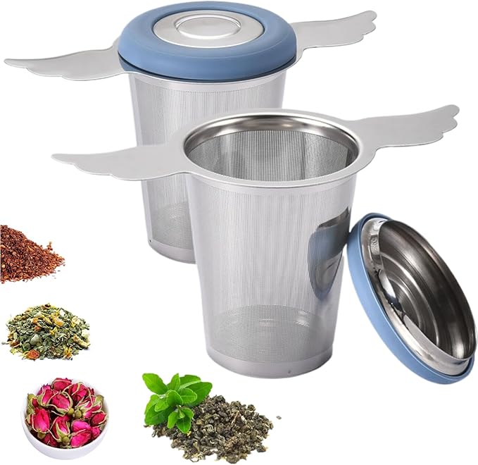 Tea Infusers Strainers Basket with Lid/Drip Tray for Loose Leaf Tea, Ultra Fine Mesh Tea Steeper 304 Stainless Steel Tea Filter with Big Capacity＆Two Extended Arms, Fit Cup Mug Teapot Kettle