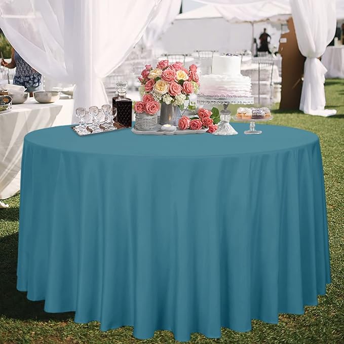sancua Round Tablecloth - 120 Inch - Water Resistant Spill Proof Washable Polyester Table Cloth Decorative Fabric Table Cover for Dining Tables, Buffet Parties and Camping, Teal